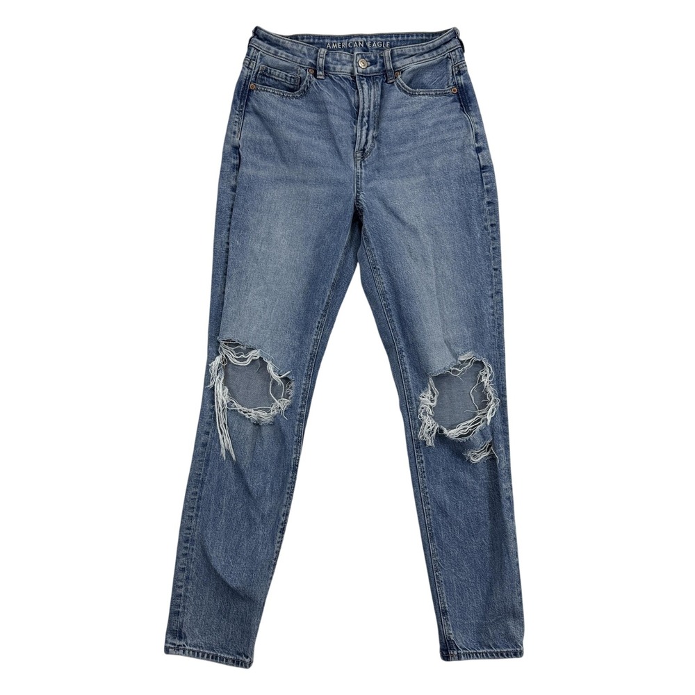 American‎ Eagle Jeans Womens 4 Long Strigid Distressed Ripped Real Good Denim